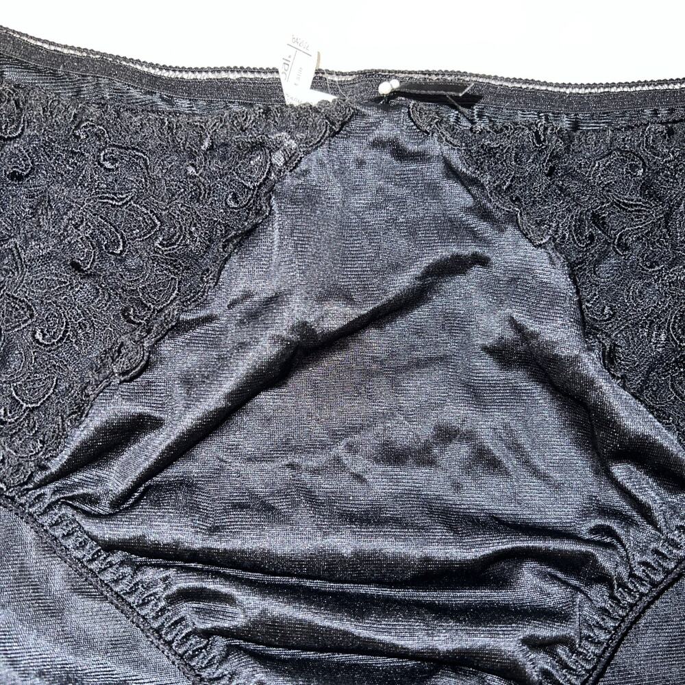 VINTAGE WACOAL 84202 Black LACE TRIM BRIEFS PANTIES SZ L LIQUID SATIN - Picture 3 of 16